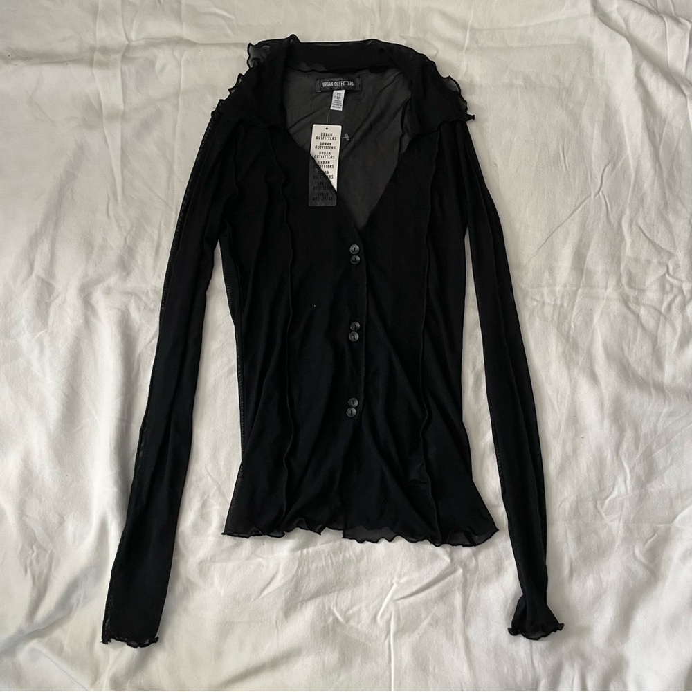 Black Urban Outfitters Sandy mesh button down top
